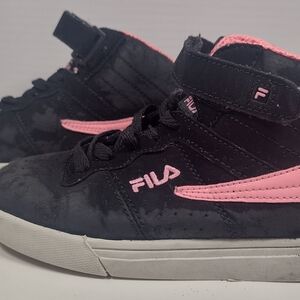 Fila Kids Black and Pink High-Top Sneakers with Hook-and-Loop Strap